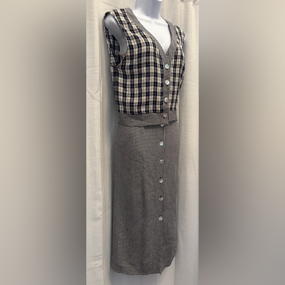 Vintage Plaid Button-Front Skirt Set in Navy